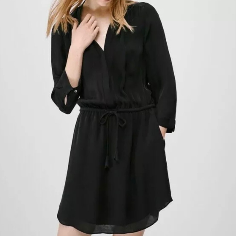 Aritzia Babaton Silk Black Drawstring Shirt Dress Women Size: Small